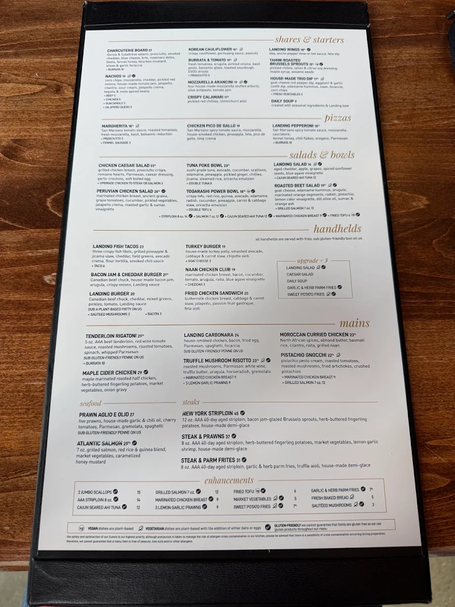 Menu, Hunters Landing