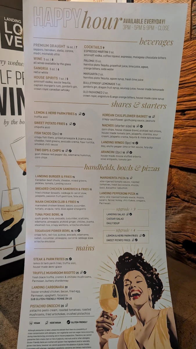 Menu, Hunters Landing