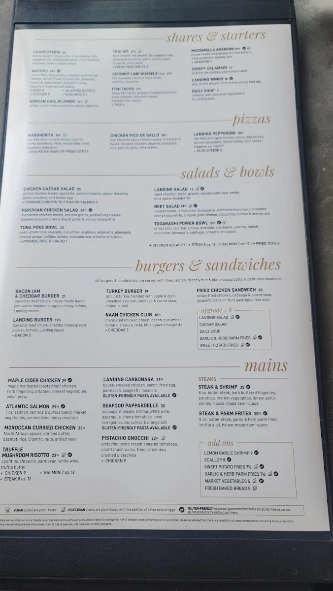 Menu, Hunters Landing
