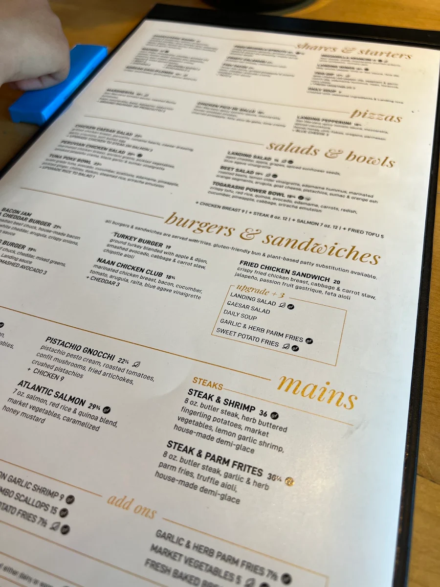 Menu, Hunters Landing