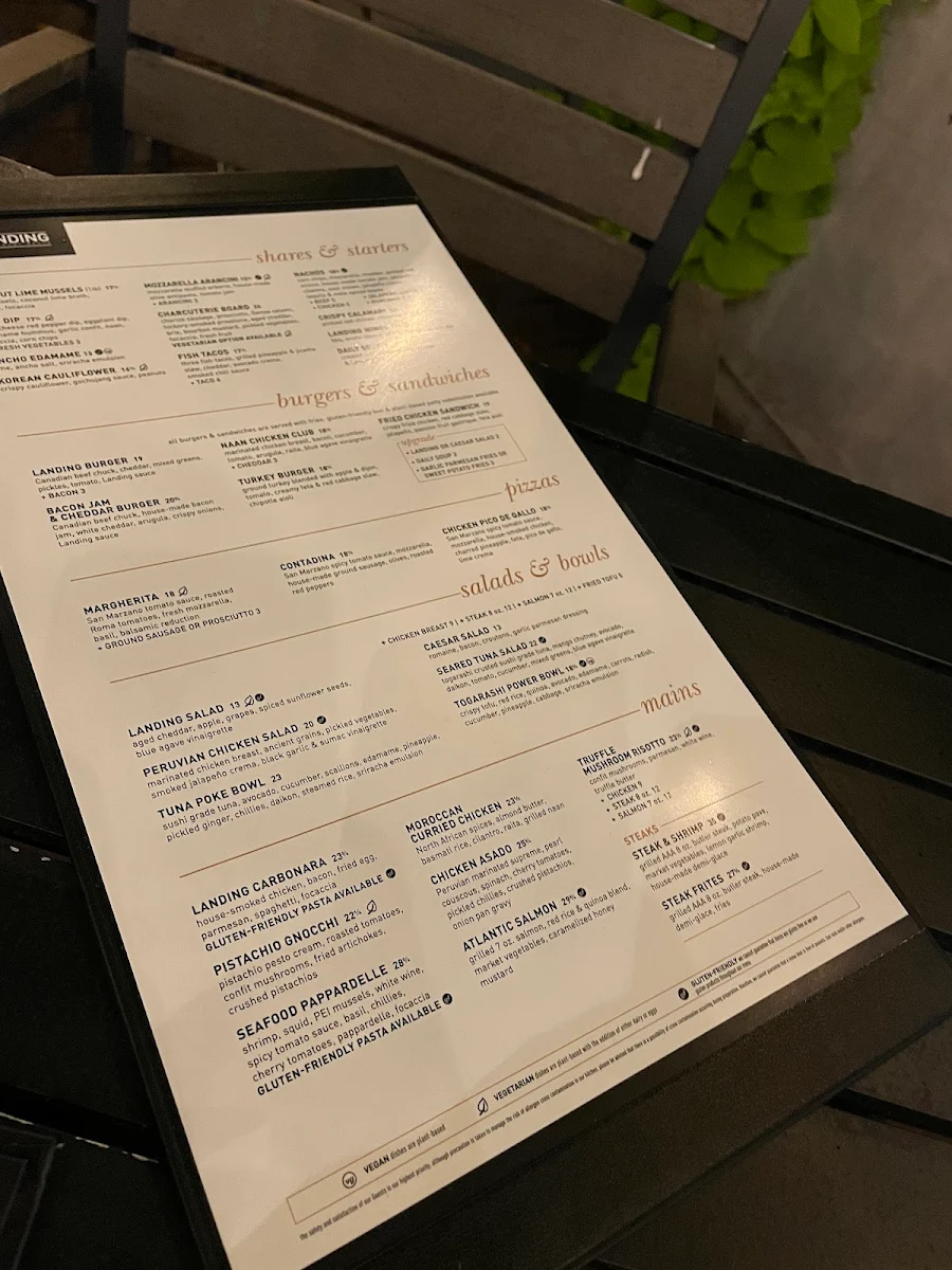 Menu, Hunters Landing