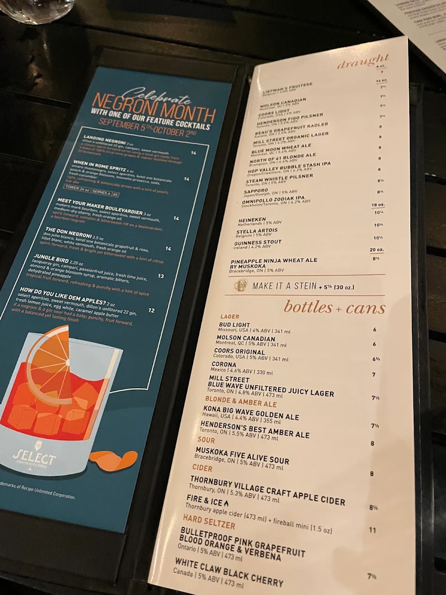 Menu, Hunters Landing