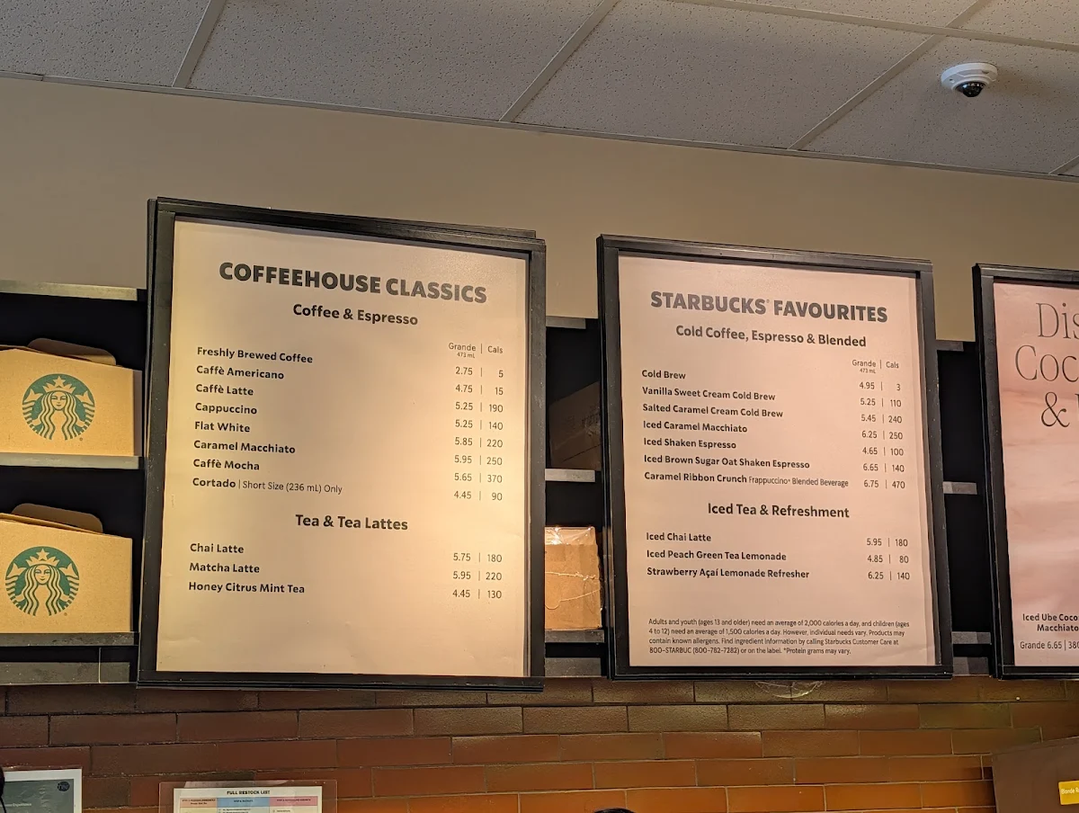 Menu, Starbucks Coffee Company