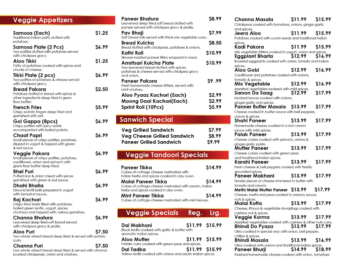 Menu, Bikaner Sweets (100% PURE VEGETARIAN )