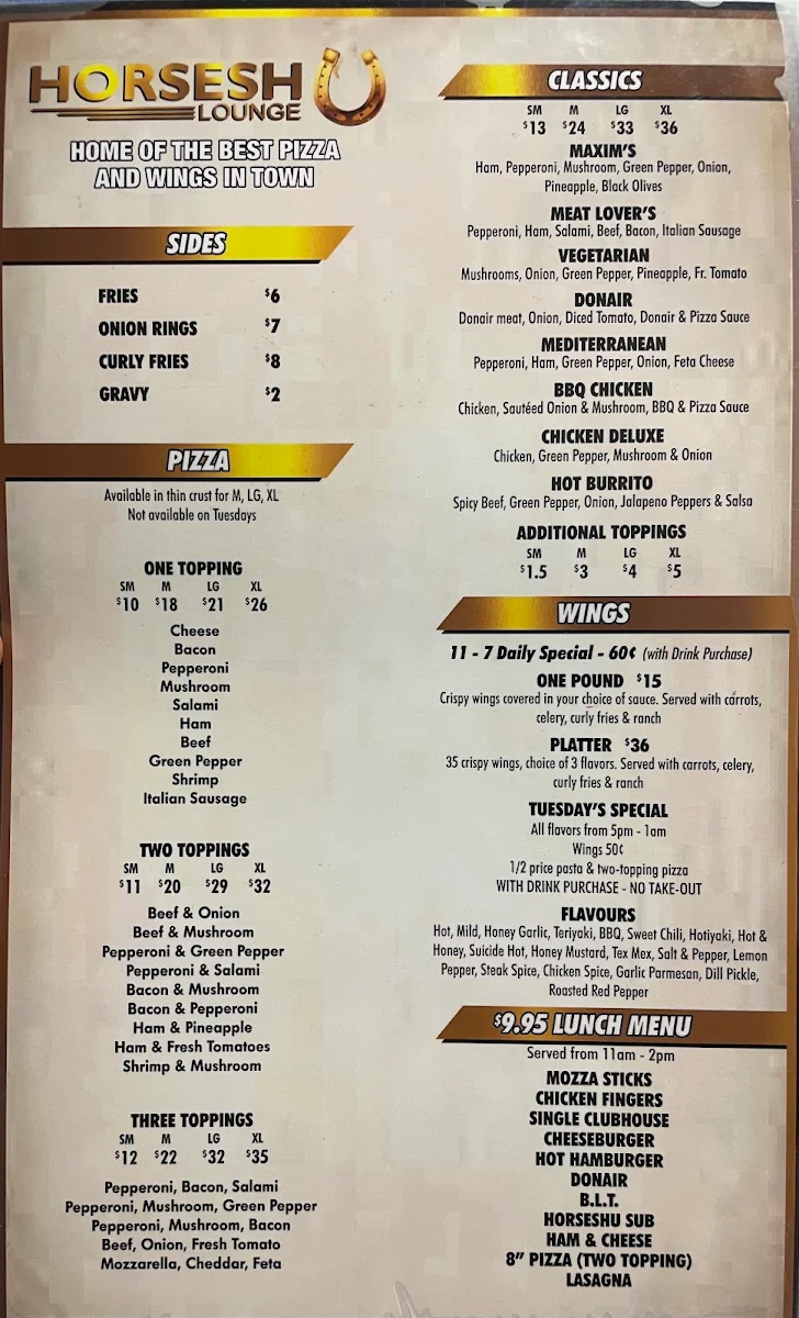 Menu, Horseshu Lounge
