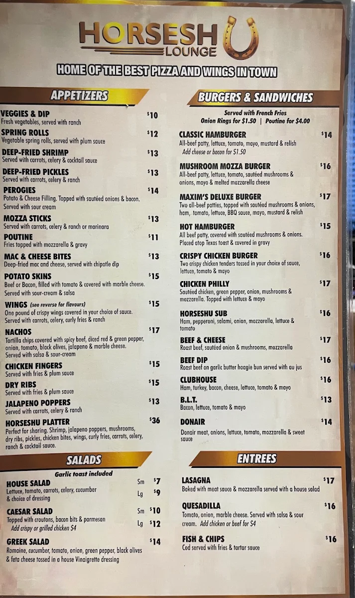 Menu, Horseshu Lounge