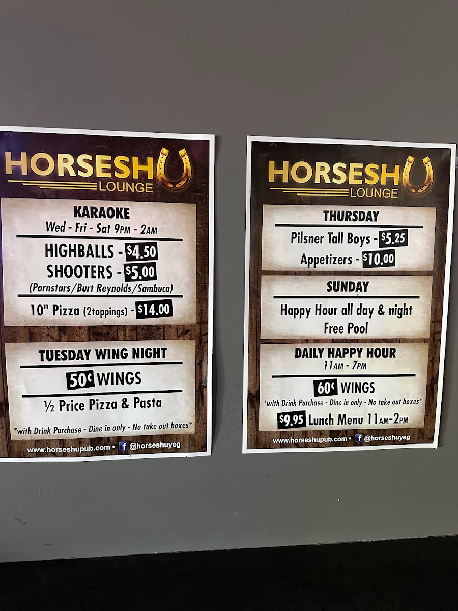 Menu, Horseshu Lounge
