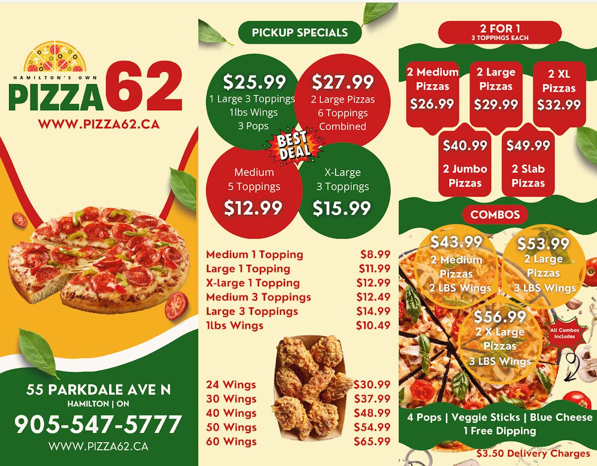 Menu, Pizza62 (Formerly Pisa Pizza)