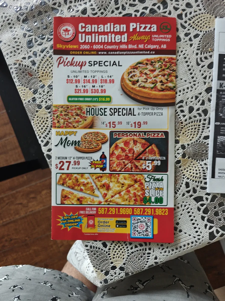 Menu, Canadian Pizza Unlimited - Skyview (Country Hills)