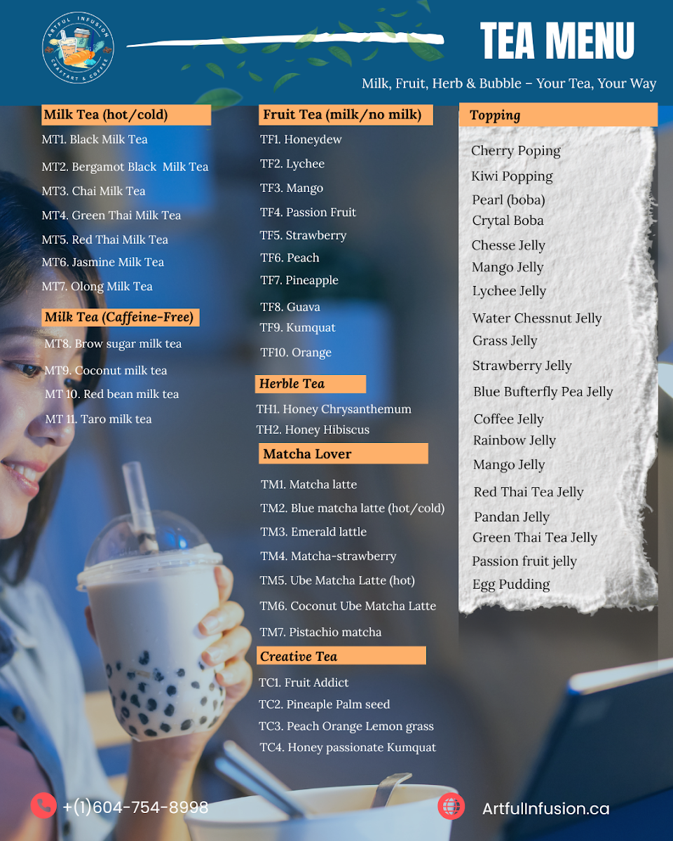 Menu, Artful Infusion Coffee