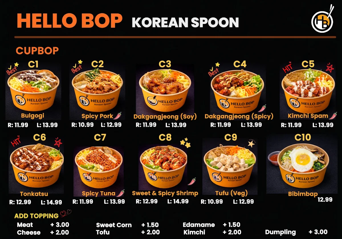 Menu, HELLO BOP – Korean Spoon