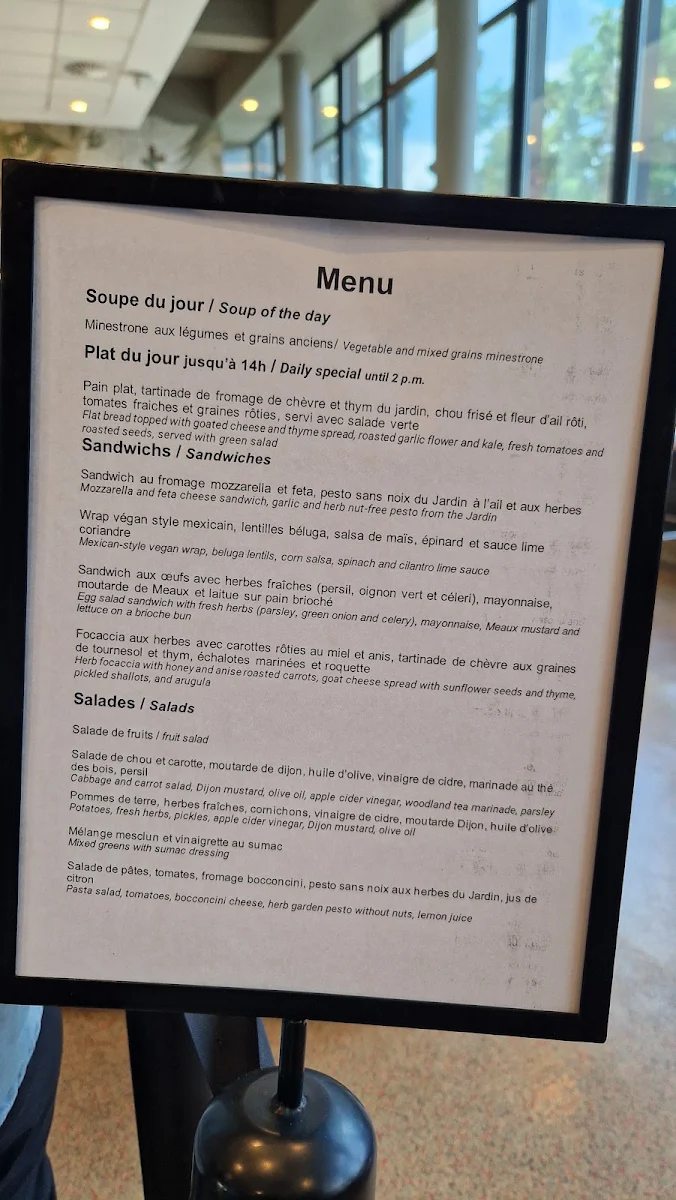Menu, Restaurant Jardin Botanique