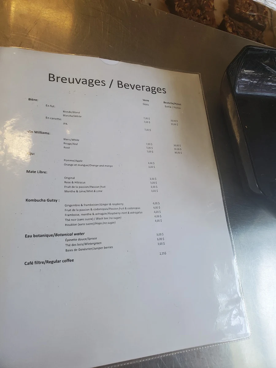 Menu, Restaurant Jardin Botanique