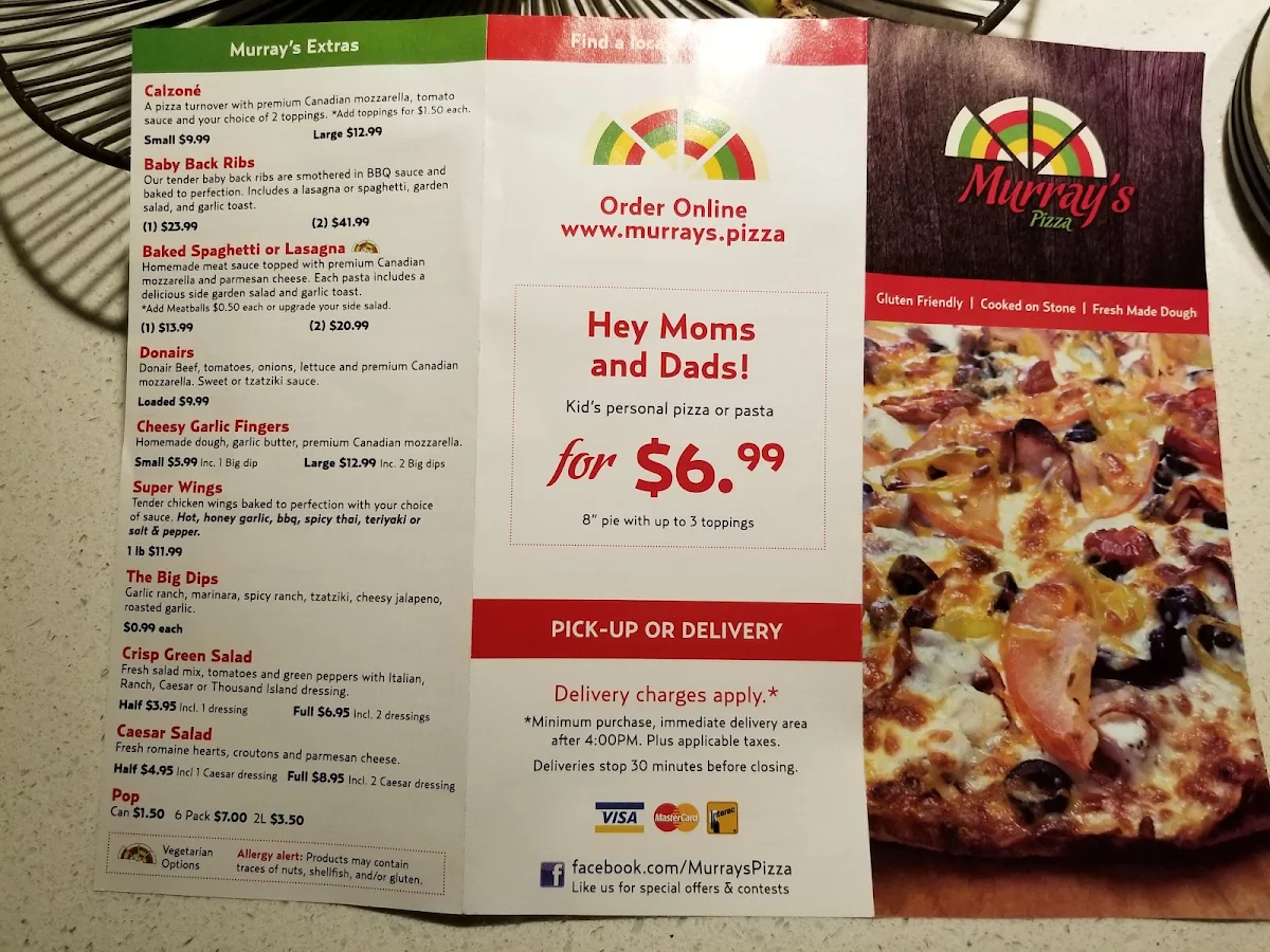 Menu, Murray's Pizza & Pasta