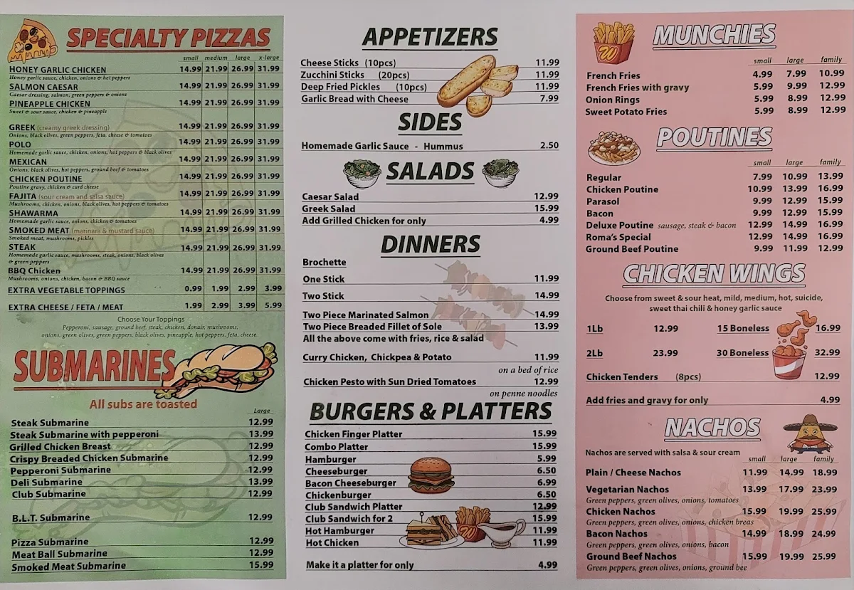 Menu, Alexandria Roma's Pizzeria