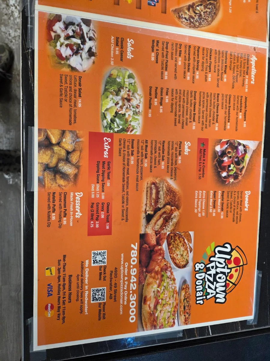 Menu, Uptown Pizza & Donair