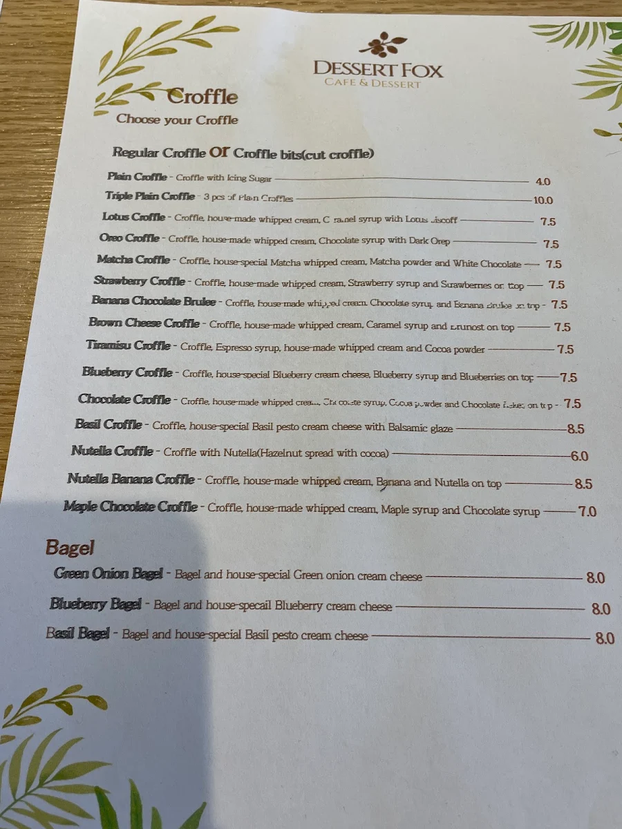 Menu, Dessert Fox