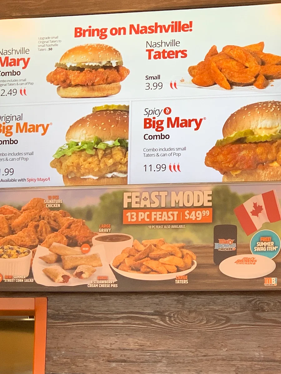 Menu, Mary Brown's Chicken