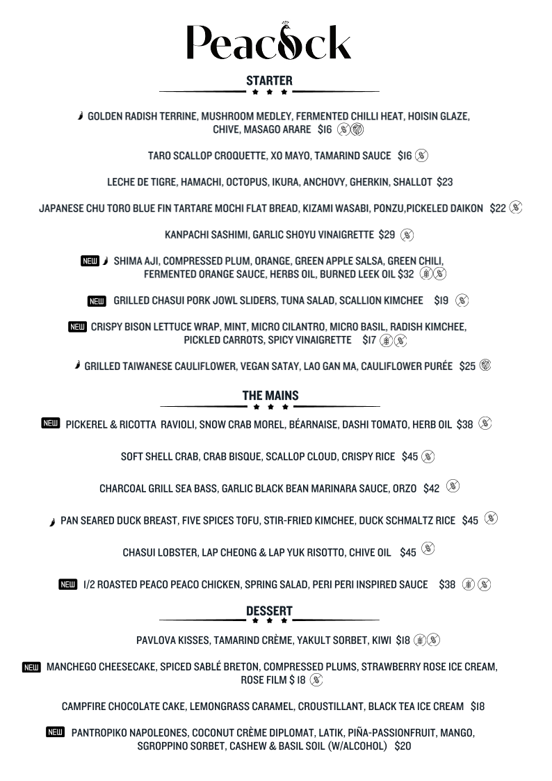 Menu, Peacock - Kitchen & Drinks