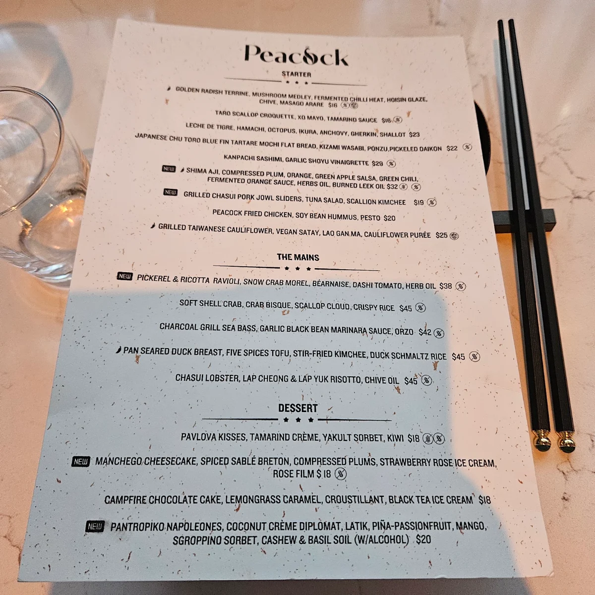 Menu, Peacock - Kitchen & Drinks