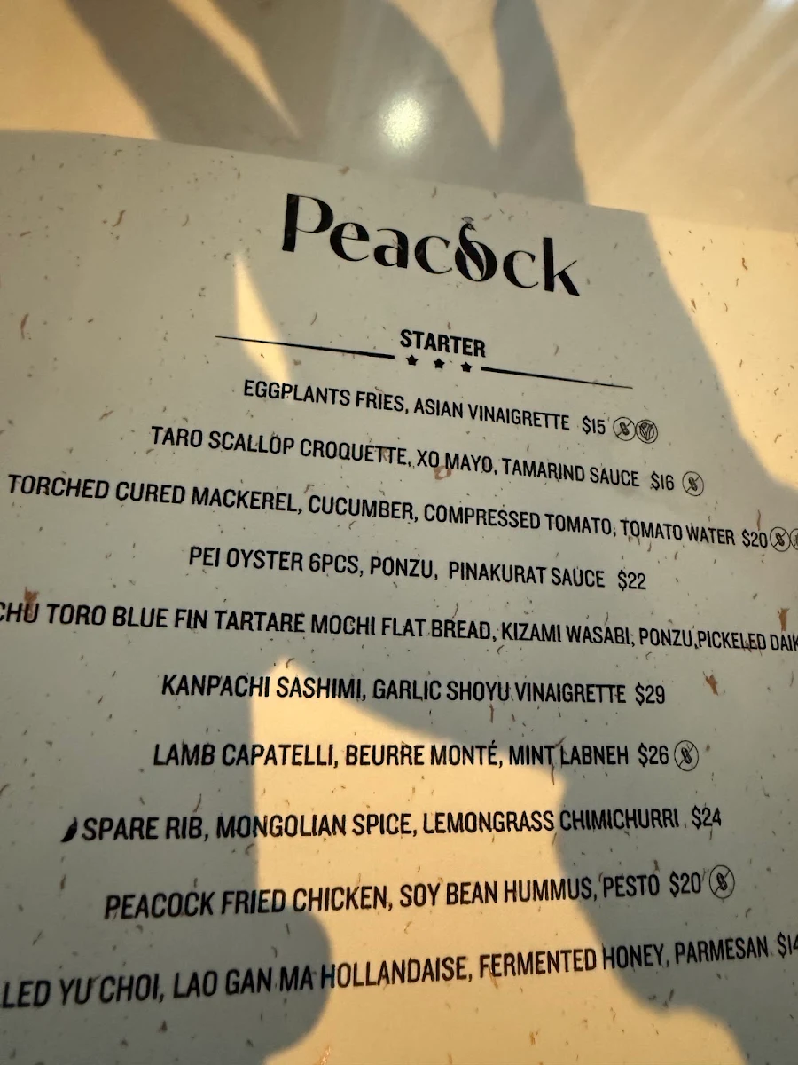 Menu, Peacock - Kitchen & Drinks