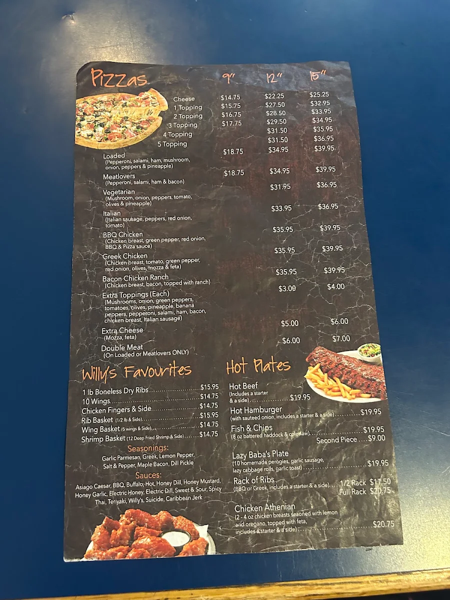 Menu, Willy's Tavern