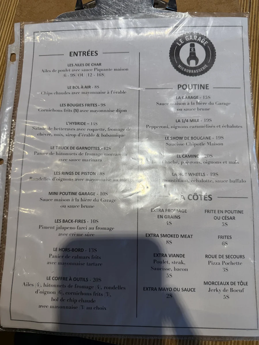 Menu, Le Garage - Microbrasserie