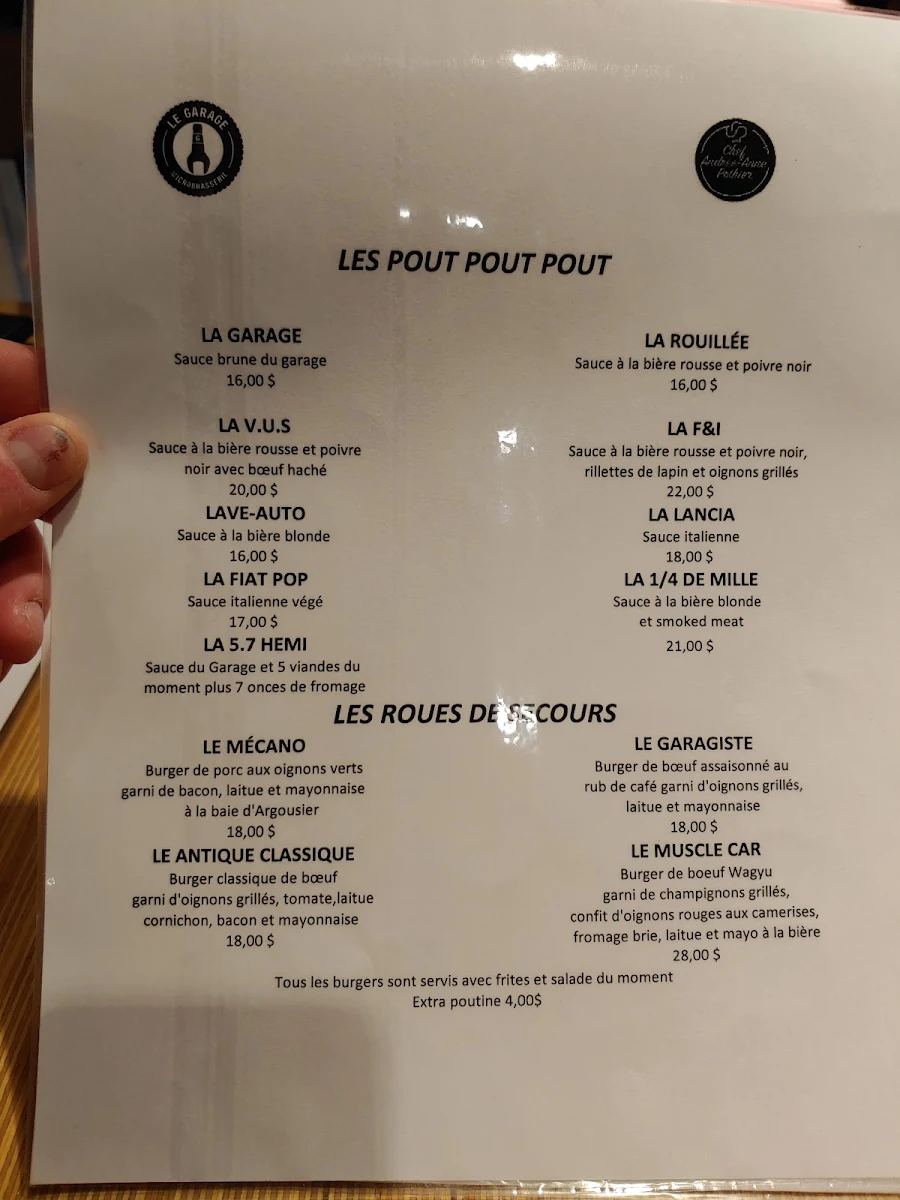 Menu, Le Garage - Microbrasserie