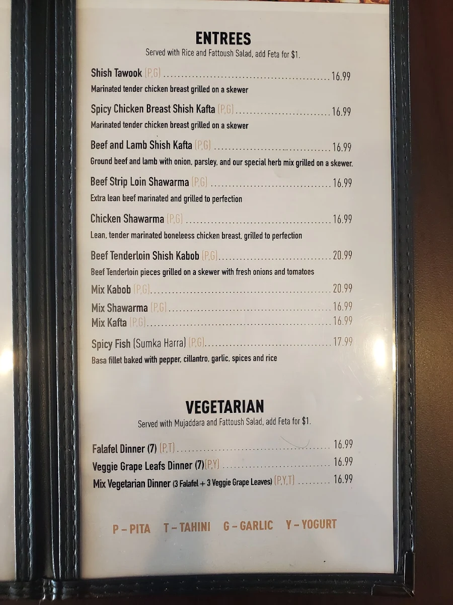 Menu, Kabobgy heritage Lasalle
