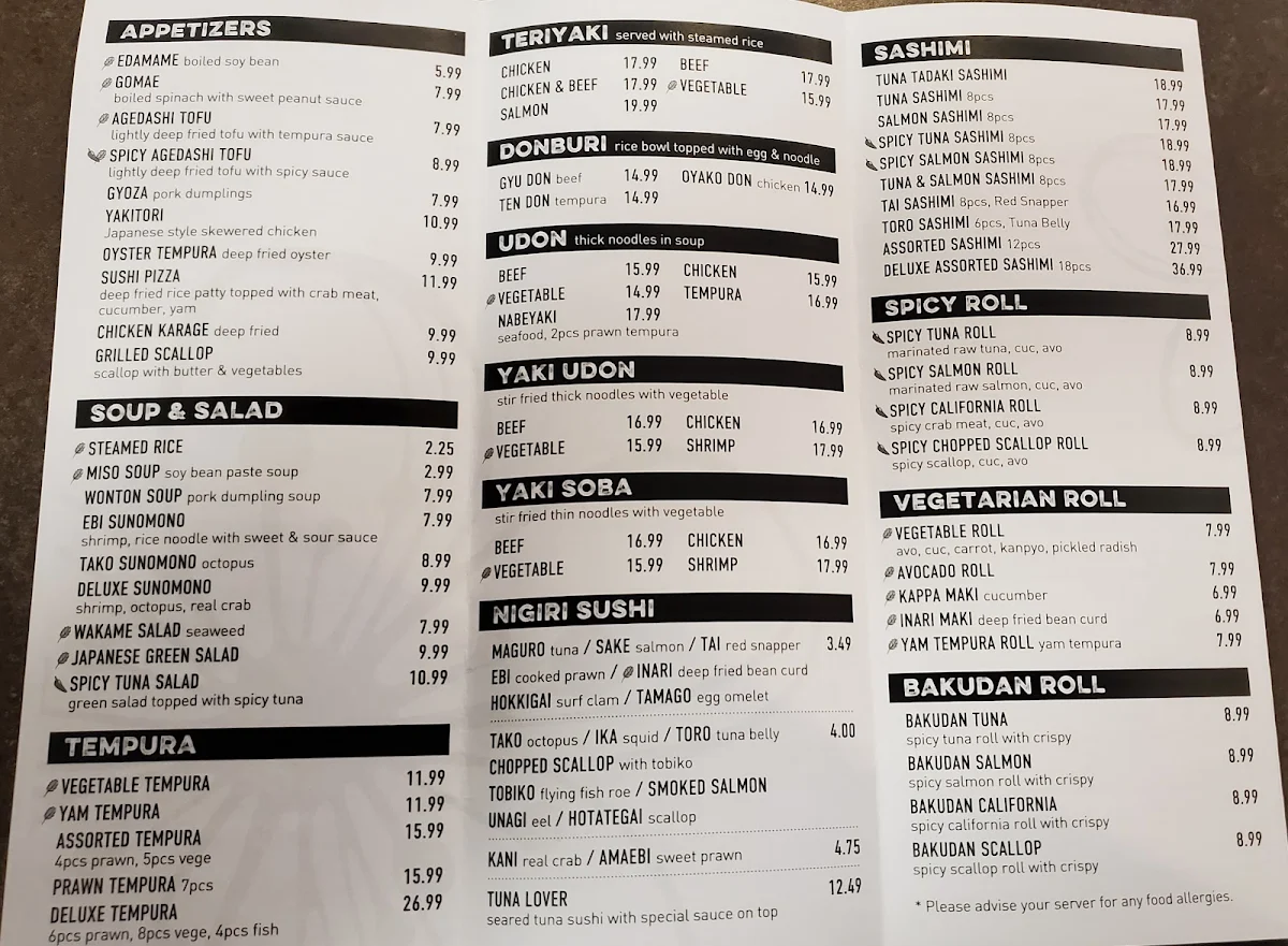 Menu, New Tokyo Sushi Japanese Restaurant