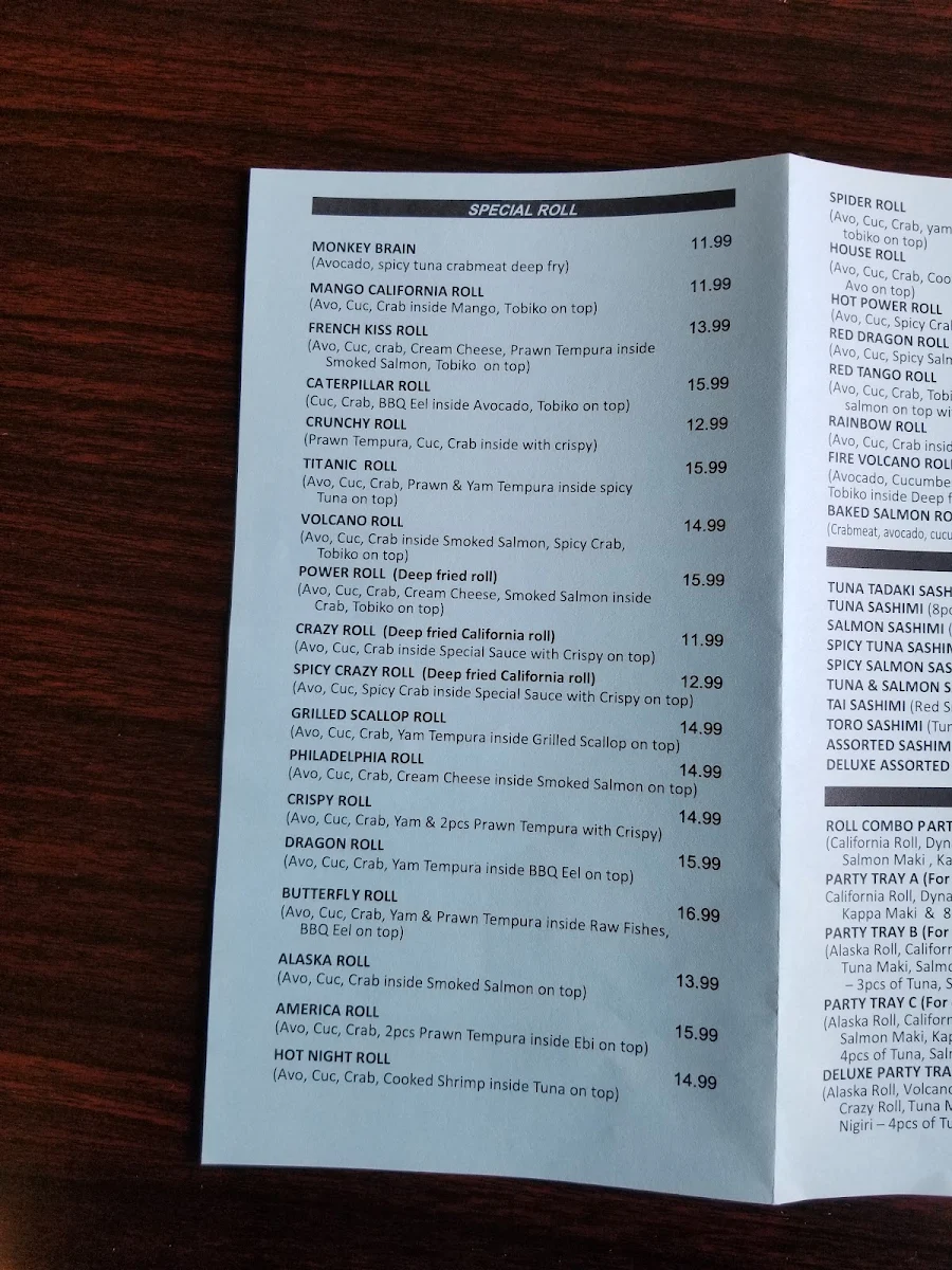 Menu, New Tokyo Sushi Japanese Restaurant