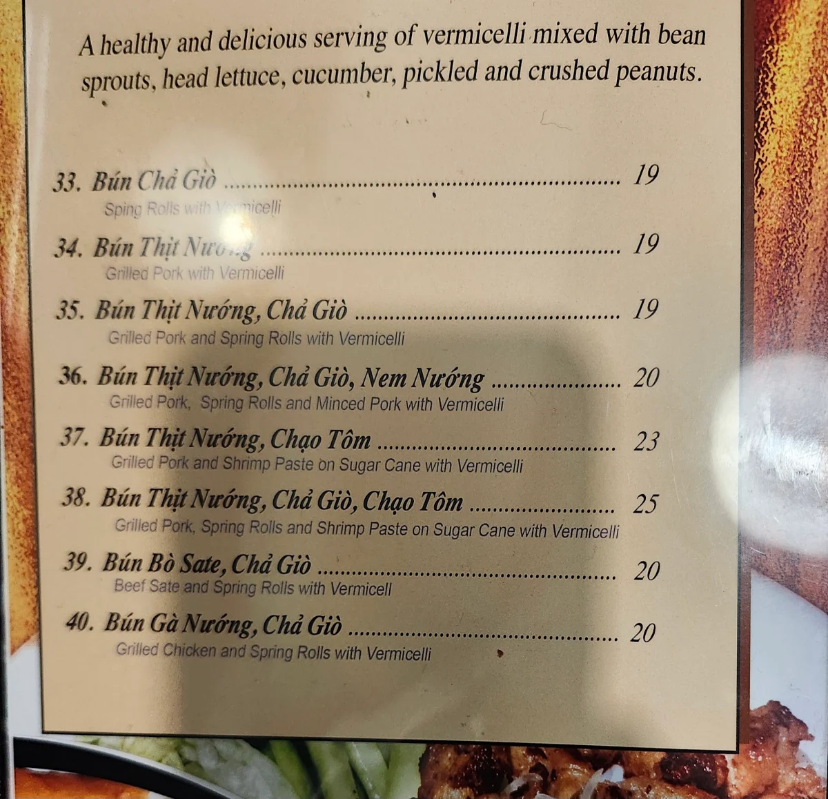 Menu, Taste of Pho