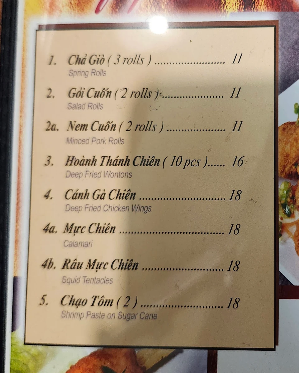Menu, Taste of Pho
