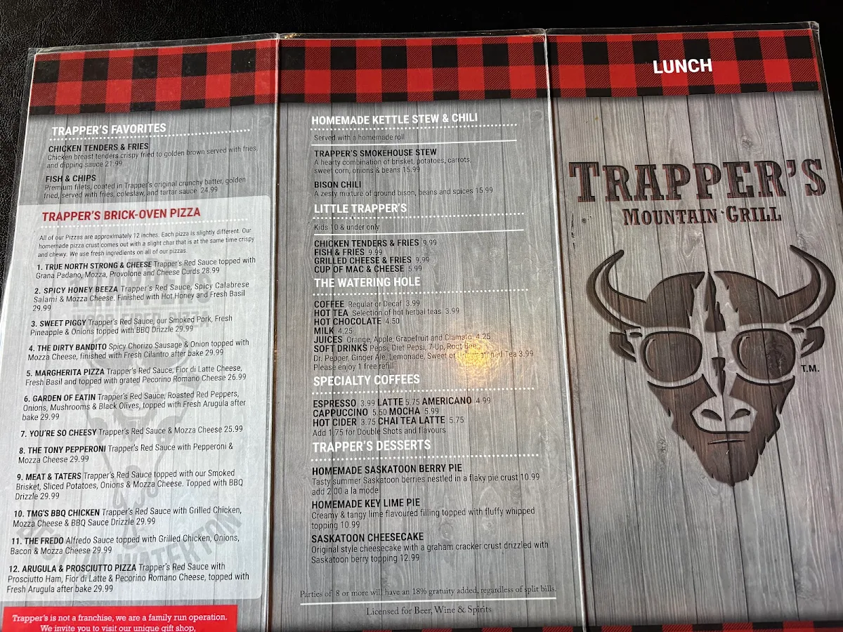 Menu, Trappers Mountain Grill