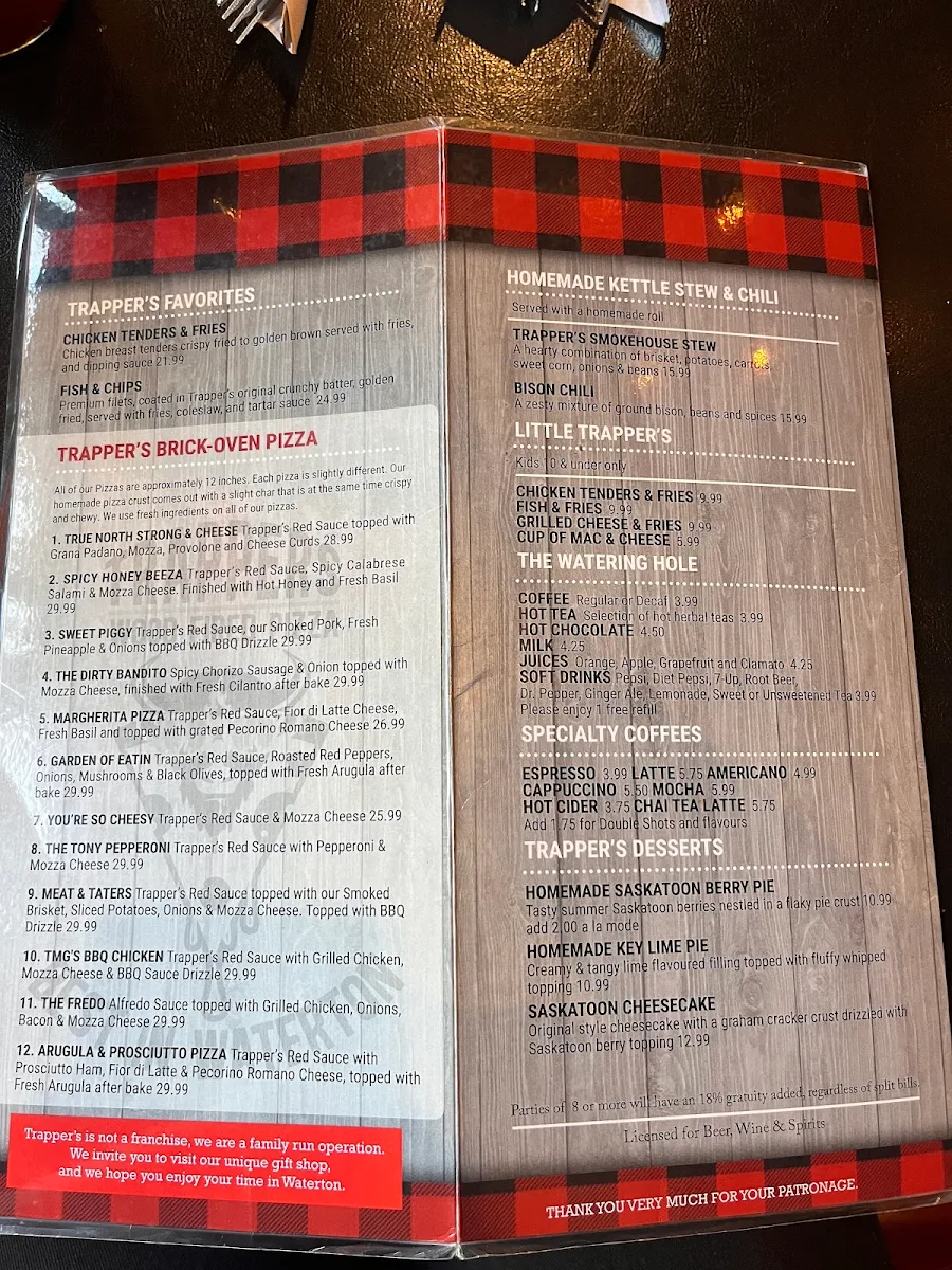 Menu, Trappers Mountain Grill