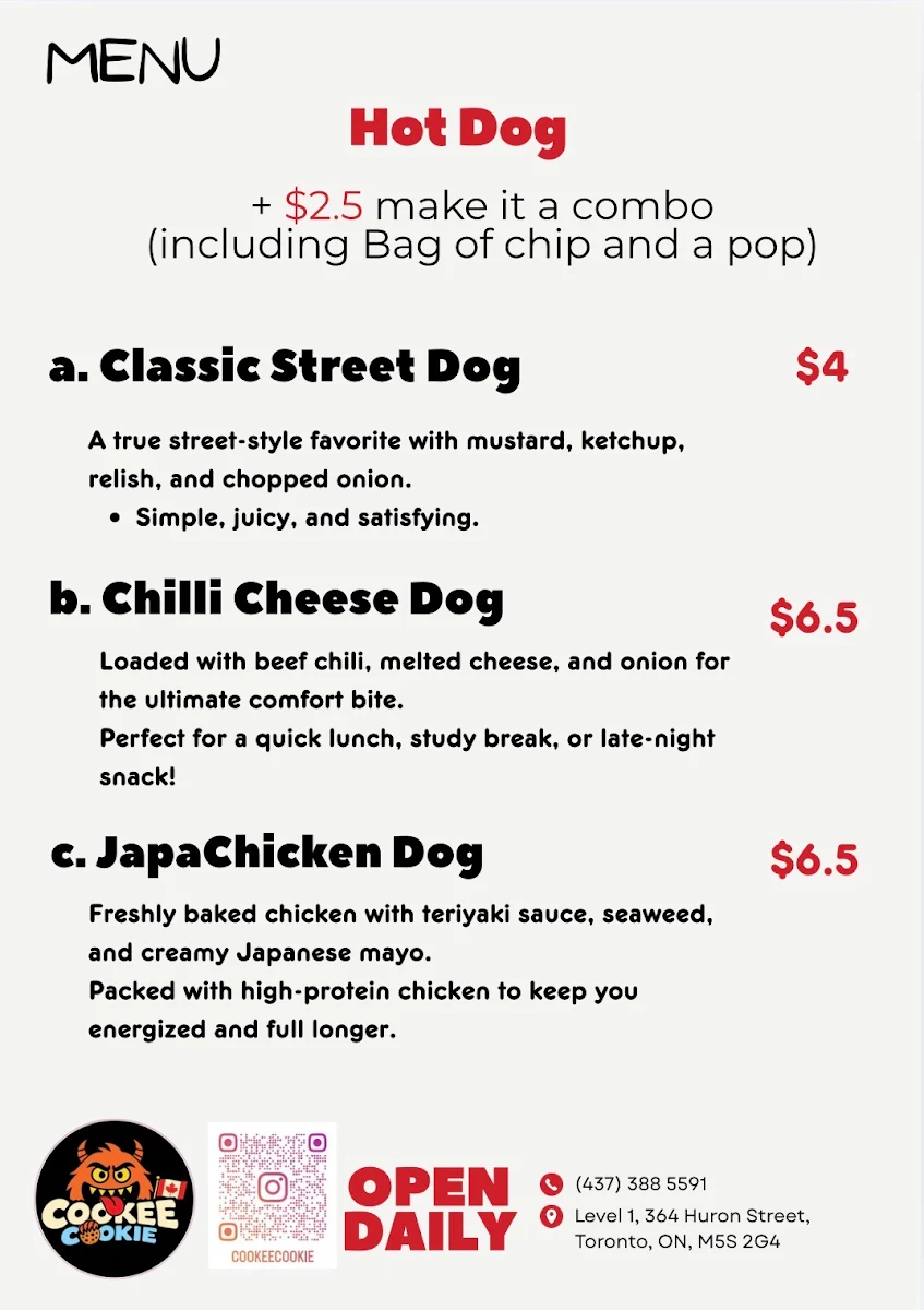 Menu, Cookee Cookie