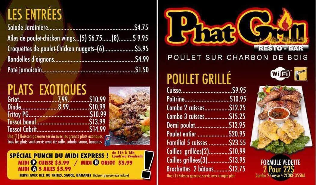 Menu, Phat Grill Express
