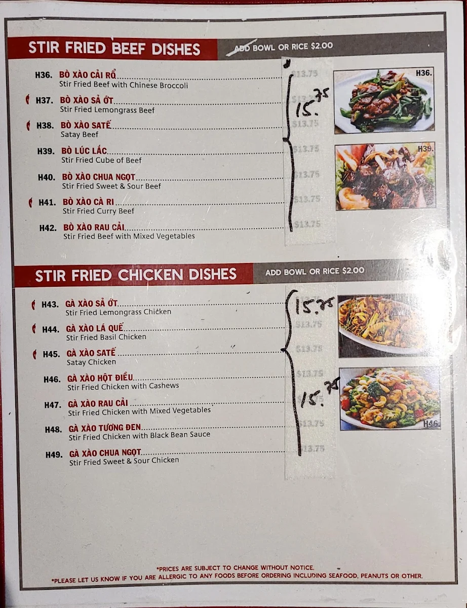 Menu, Pho Le