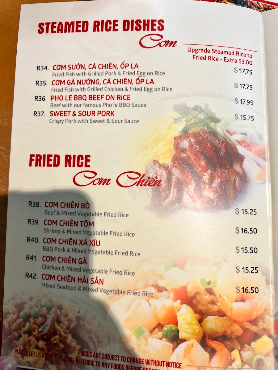 Menu, Pho Le