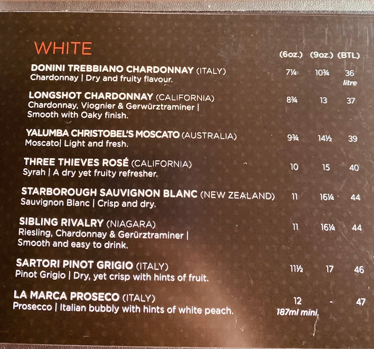 Menu, Sicilian Pasta Kitchen South