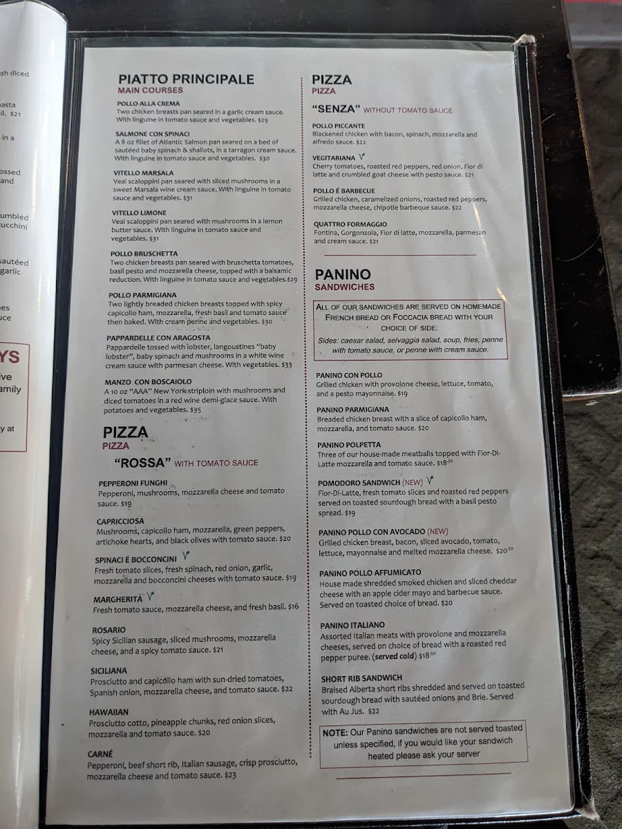 Menu, Sicilian Pasta Kitchen South