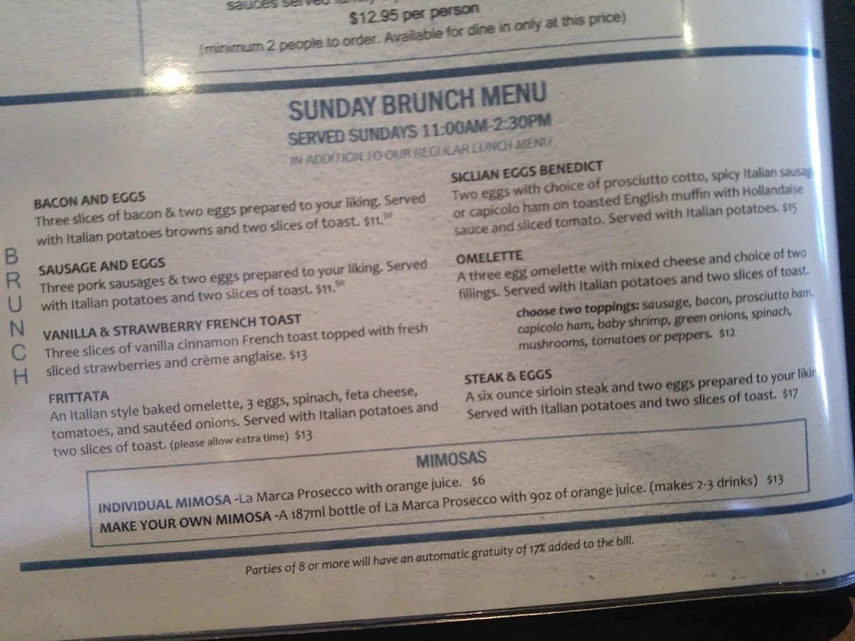 Menu, Sicilian Pasta Kitchen South