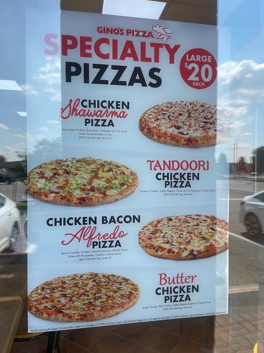 Menu, Gino's Pizza