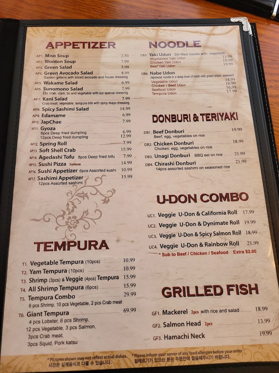 Menu, Yoko Japanese Restaurant