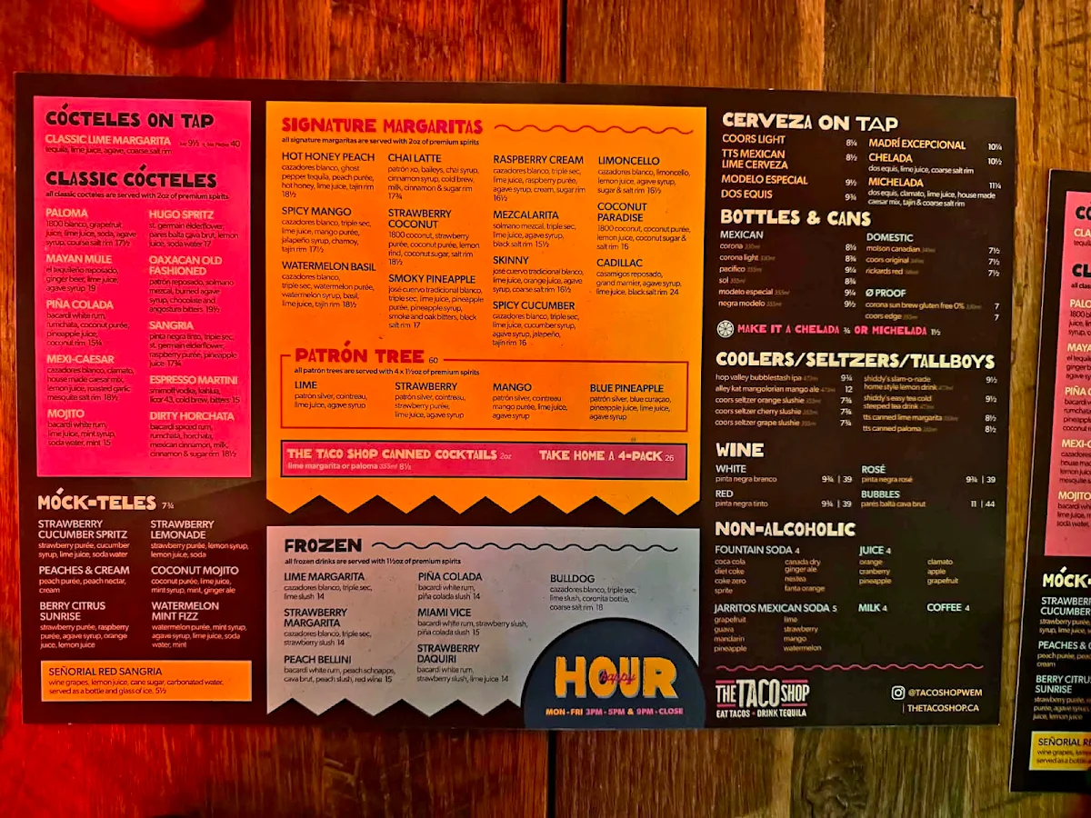 Menu, The Taco Shop