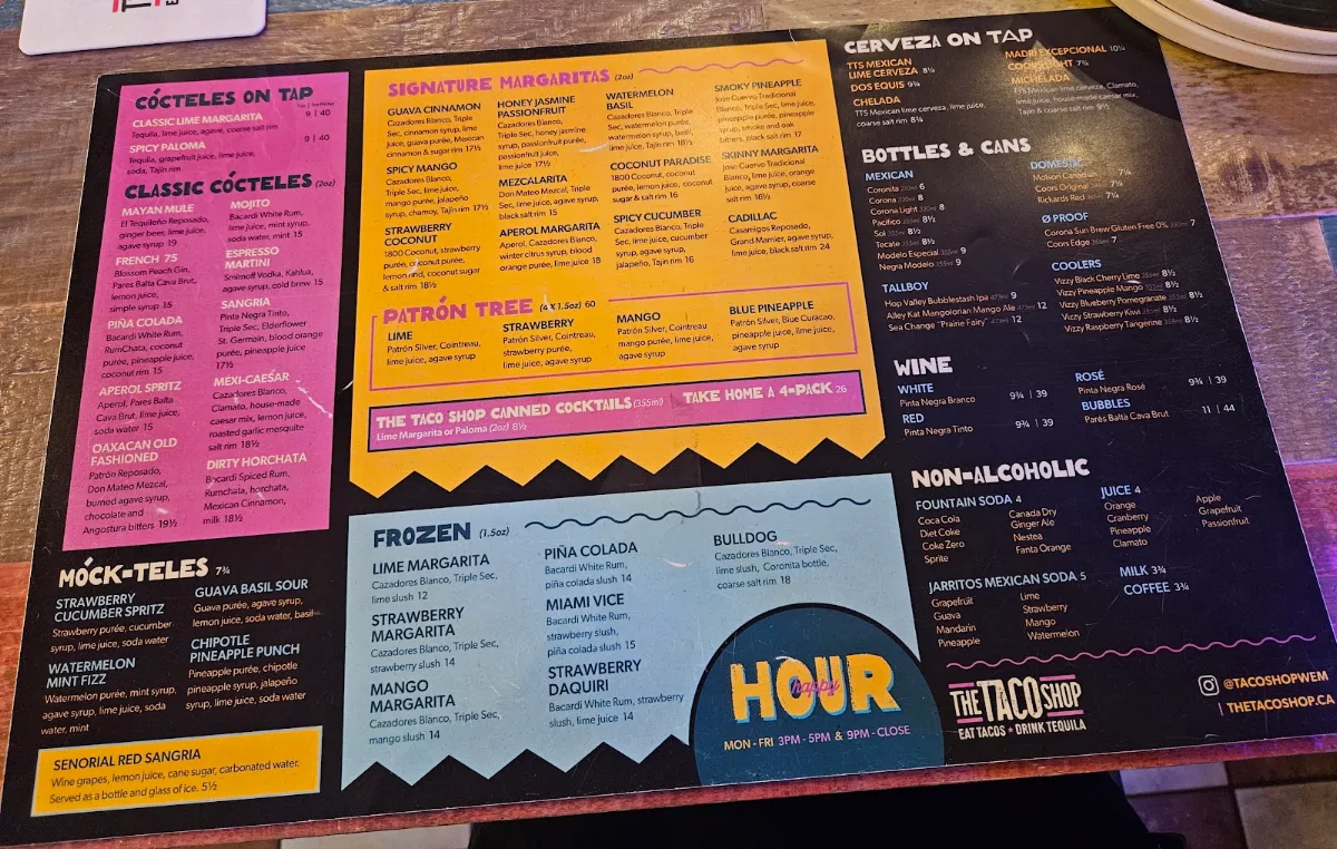 Menu, The Taco Shop