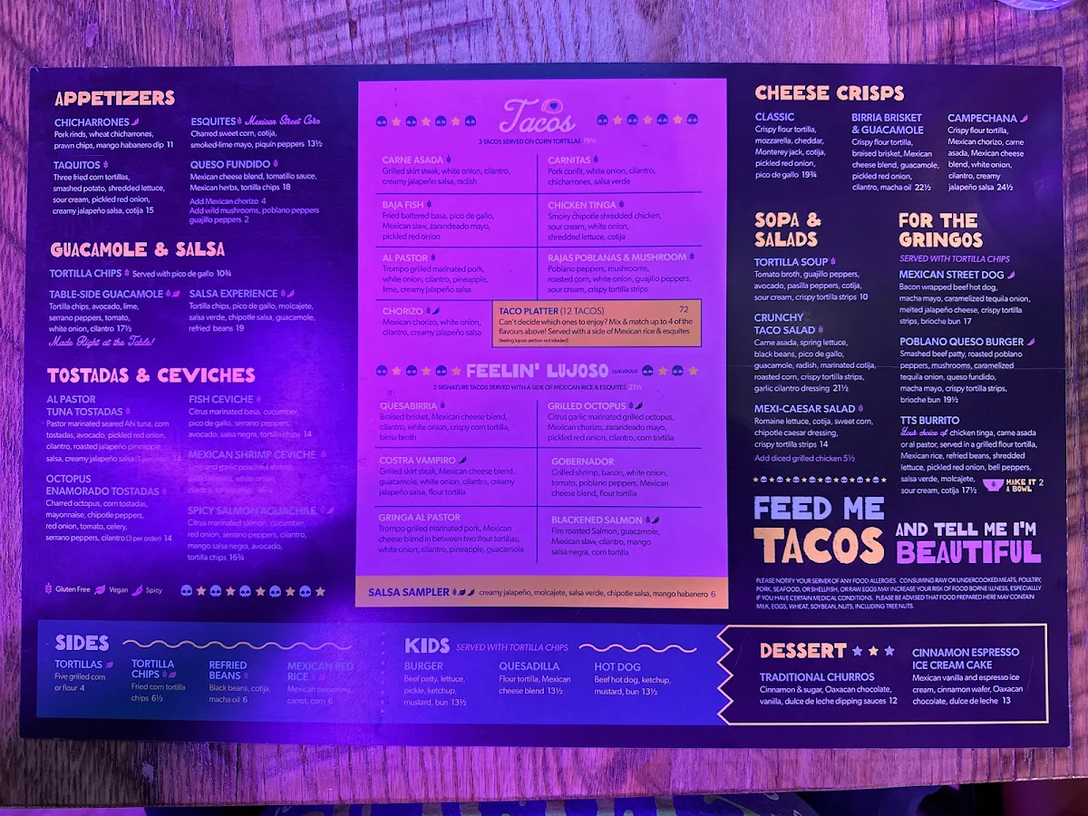 Menu, The Taco Shop