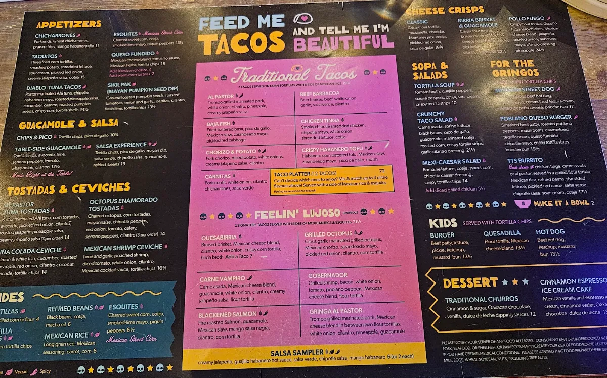 Menu, The Taco Shop