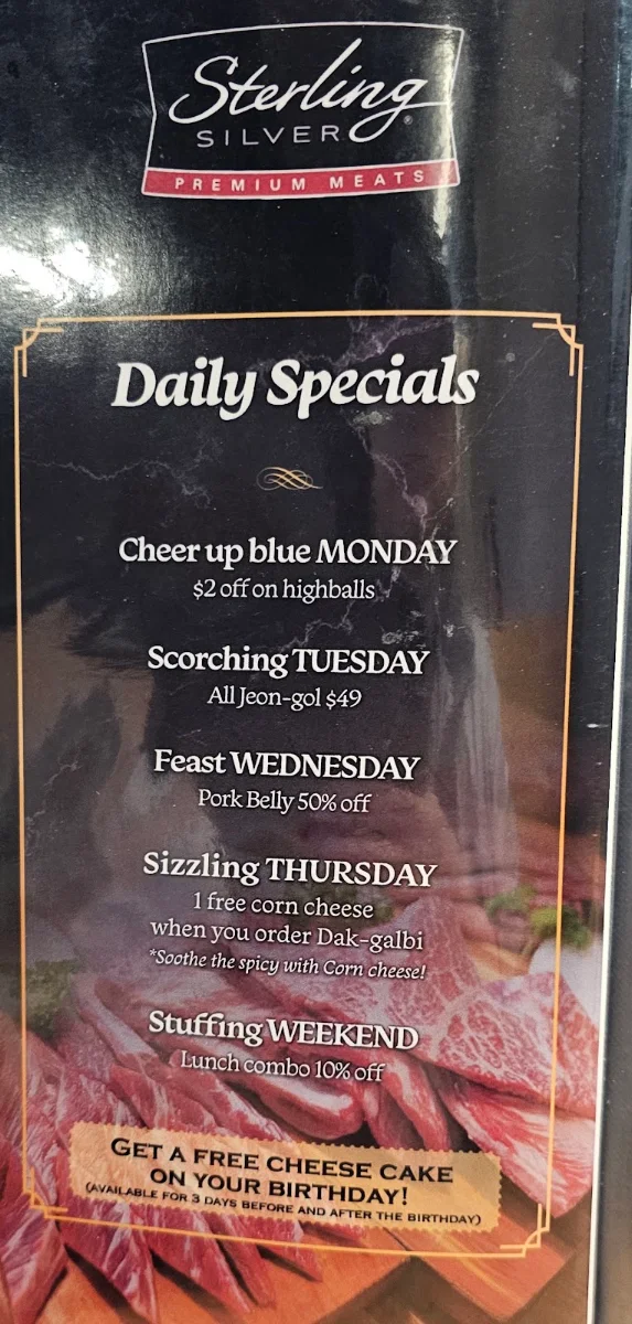 Menu, Baekjeong Korean BBQ House