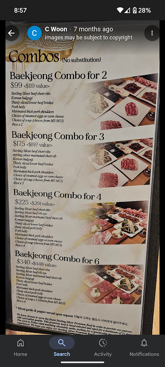 Menu, Baekjeong Korean BBQ House